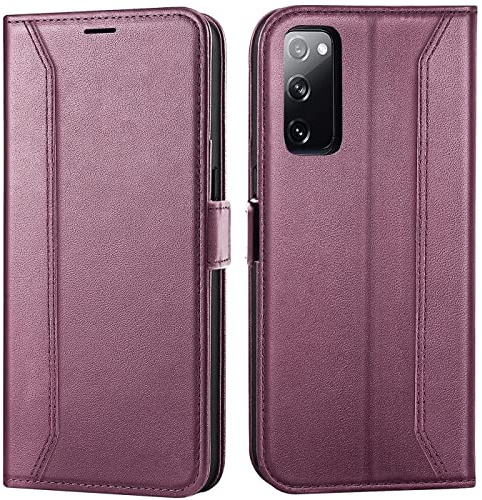 Verco Handyhülle für Samsung Galaxy S20 FE, 6,5 Zoll Premium Klapphülle Handy Flip Case für Samsung S20 FE 5G Hülle Book Case Tasche, Brombeere