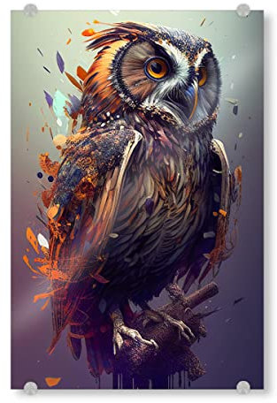 artboxONE Acrylglasbild 30x20 cm Tiere Malerei Einer Eule Bild hinter Acrylglas - Bild Tier Bunte Eule
