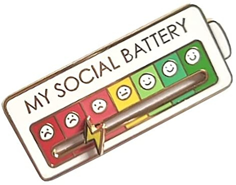 Socialt batteri emaljnål roligt humör mitt sociala batteri nål emblem brosch för 7 dagar humör uttryckande nål för Introverts gåva (vit), Emalj