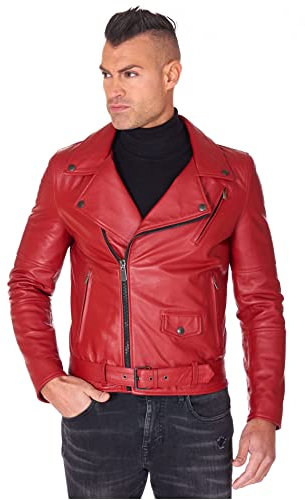 D'Arienzo Chiodo Pelle Rossa Uomo Giacca Moto Vera Pelle Made in Italy Chiodo 50/Rosso