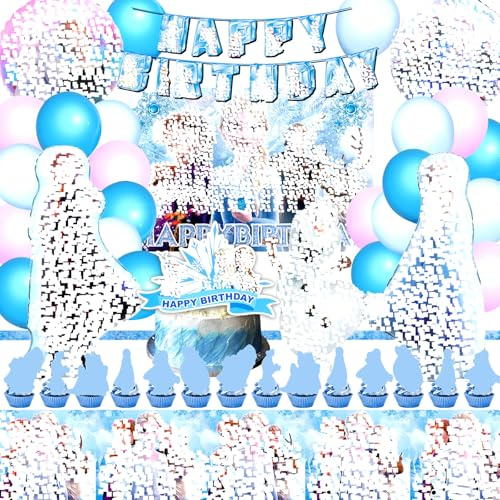 MIUNUO 3 Jahre Eiskönigin Geburtstagsdeko, 53 Stück 3 Jahre Eiskönigin Geburtstagsparty Deko, Eiskönigin Geburtstag Party Set, Eiskönigin Anna und Elsa Geburtstag Deko Luftballons Dekoration