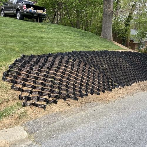 Kiesgitter Hangweg Geocell Geo Grid Fertiger, Wabenförmige, Skalierbare, Hochfeste Bodengitter mit Regenwasser-Dispersionsloch, Einfach zu Schneiden und zu Befestigen ( Size : 5m x 6m (16.5ft x 20ft)
