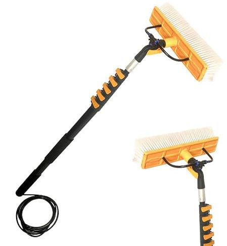 Solar Panel Brush with Hose Attachment, Solar Panel Cleaning Brush and Pole Rotary, Solar Panel Brush Extendable Pole Water Fed with Long Handle for Photovoltaic Window Cleaning