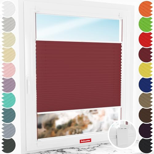 Schuette® Plissee ohne Bohren zum Kleben ● Thermo Kollektion: Scarlet Wine (Rot) ● 40x80cm (Breite x Höhe) ● Suprafix Klebe- & Schraubhalter 2in1 Set Letsbond ● Bequeme Rollo