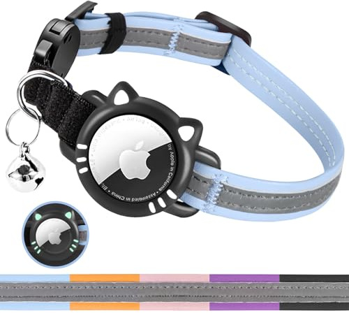 AgoumLux Airtag Katzenhalsband, GPS Tracker Katze Halsband für Apple Air Tag, Reflektierend Katzenhalsband mit Sicherheitsschnalle, Katzenhalsband, Blau, S(23-33 cm)