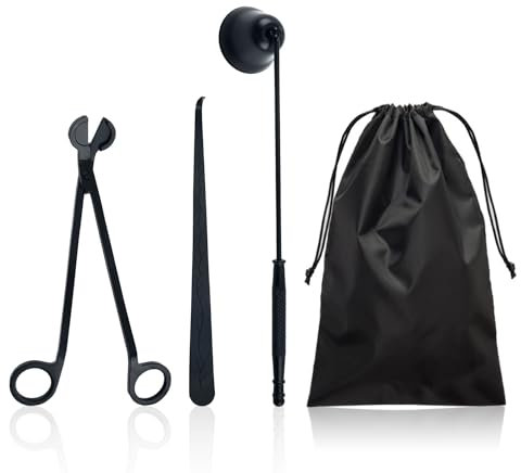 Set di 3 estintori, 1 custodia, coperchio in acciaio inox, stoppino per candele, spatola, set per la cura delle candele, taglierina per tutte le candele (nero)