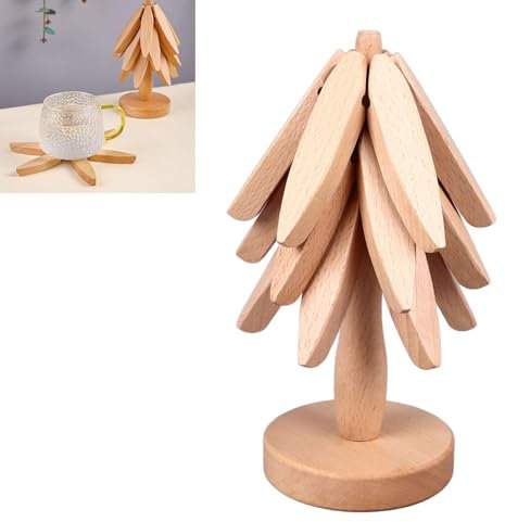 Nikou 3 Pcs Wooden Trivets, Tree Shaped Design, Heat Resistant Beech Wood Dishes Trivet, Creative Pot Holder Placemats for Kitchen Accessories