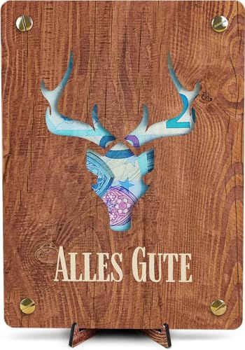 Geschenk für Jäger - XL Geldgeschenk aus Holz inkl. Ständer | Hirsch Deko, Hirschgeweih, Hirsch Figur, Hirsch Bild, Bild Hirsch, Jäger Geschenk