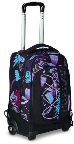 Mitama Trolley DR Scuola Purple Bloom,Con Mega Scomparto e Doppia Maniglia, Nero e Viola, Scuola Elementare e Tempo Libero, Bambina Ragazza