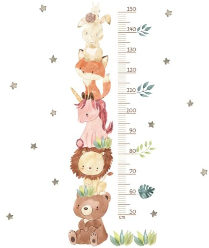 CREATCABIN 2 Stück Wachstum Messlatte Aufkleber Hängendes Lineal Wandaufkleber Cartoon Tier Höhenmessung Wandlineal Banner Mit 60 bis 160 cm Für Kinderzimmer Schlafzimmer Spielzimmer Tapete 55x120cm