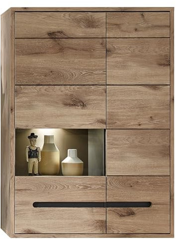 möbelando Hängevitrine >Bellano< in Viking Oak Dekor, MDF, Spannplatte - 90x126x38 (BxHxT)