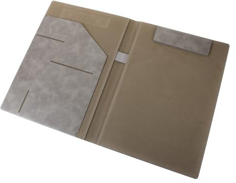 Generisch Hochwertiger Portfolio-organizer Aus Leder Eleganter Dokumentenhalter Für Business Studium Und Reisen Flexibler Stifthalter Metallclips Design Edelgrau Für Meetings Und