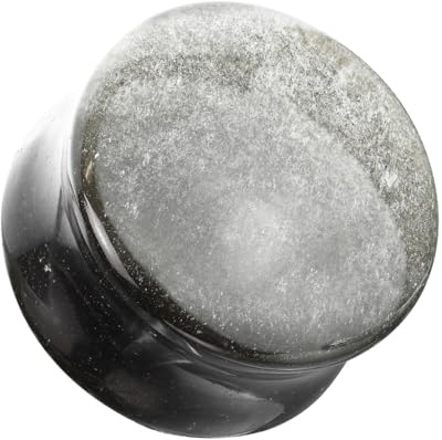beyoutifulthings Ohr-Plug Silber-Obsidian Natur-Stein Schwarz Silber Ohr-Piercing Ohr-Schmuck Tunnel Double Flared Sattel-Verschluss 6-25mm