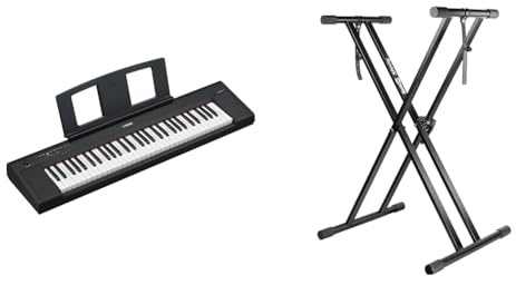 Yamaha NP-15 Piaggero Digital Keyboard & RockJam Xfinity Doublebraced Pre Assembled Keyboard Stand with Locking Straps