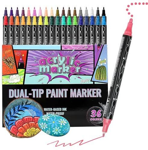 HENGBIRD Acrylstifte für Steine Wasserfest, 36 Acrylfarben Acrylic Paint Marker Stifte Steines, Multimarker Steine Acrylstifte für Holz, Leinwand, Glas, Papier, Keramik, DIY Fotoalben
