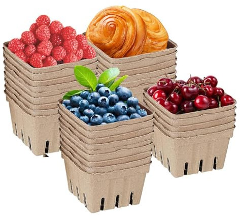 Beerenkorb aus Zellstofffaser, geformter Beerenkorb zum Pflücken von Obst 30, Erdbeerkorb, Obst- und Gemüsekorb, Obst- und Gemüsekorb, Obstkartons, Bauernmarkt