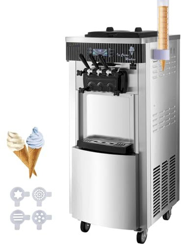 Macchina per Gelato Soft, Yogurtiera da 2200 W, Gelatiera A 3 Gusti, Pannello LCD A Pulizia Automatica, Snack Bar