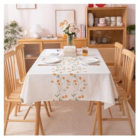 Tischdecken für Draußen, Tischtuch Outdoor Wetterfest 130x220CM Modern Bedruckt mit Gelb Tulpen und Zweige Muster Tischwäsche Tafeldecken Tischdecken Abwaschbar Beige