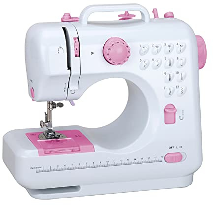 Outbit Kleine Nähmaschine für Anfänger mit Eingebautem LED-Licht und Fußpedal 12 Stiche Tragbare elektrische Nähmaschinen Doppelfaden Nähmaschine (Rosa)