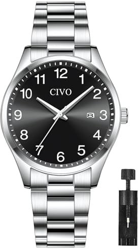 CIVO Herren Uhren Edelstahl Analog: Einfach Groß Ziffernblatt Armbanduhr Herren - Wasserdicht Klassische Business Quarzuhr Geschenke für Männer
