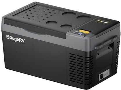 BougeRV Kompressor Kühlbox 20 L, tragbarer Auto-Kühlschrank (-22℃ bis 10℃), 12/24V DC und 110-240V AC, ideal für Auto, Camping und Reisen, Schwarz