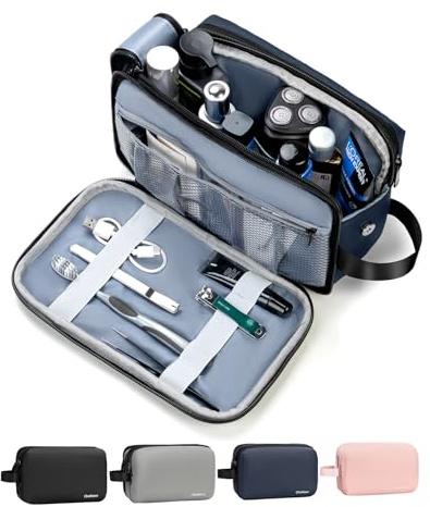 Chakipee Trousse de Toilette de Voyage pour Hommes et Femmes, Trousses de Toilette étanche, Accessoires Sac de Rasage Sac de Rangement pour Outils de Brosse cosmétique avec poignée (Bleu)