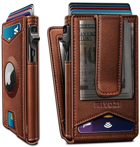 miyozi Airtag Geldbörse für Herren, Geldklammer, 9 Karten, Pop-Up-Kreditkartenetui mit Ausweisfenster, RFID-blockierend, Metallhülle, Magnetverschluss, Vordertasche, Geldbörse, Geschenkbox, one Size