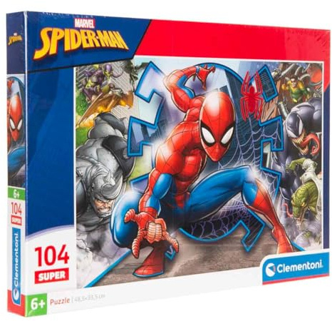 Clementoni Puzzle Spider-Man 104 Stücke für Kindern 6-8 Jahre, Cartoon, Geschenk für Kinder, Puzzle für Kinder, Made in Italy, 25044