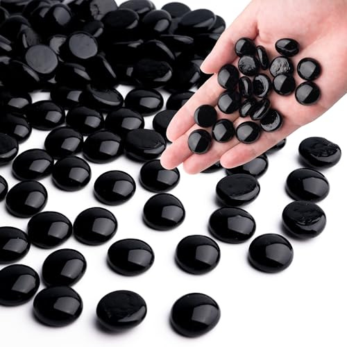 0,44 kg svarta glaskulor, platta glaspärlor för vaser, mosaikädelstenar för akvariedekor, blomsterarrangemang vas fyllning släta Mancala stenar och hantverk ca. 85-100 st