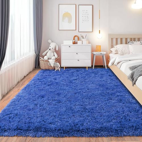 Chicnix Teppich Schlafzimmer 140x200 cm Flauschig, Hochflor Teppich Wohnzimmer Blau, Weiche Plüsch rutschfest Shaggy Langflorteppich für Kinderzimmer Heim Dekor