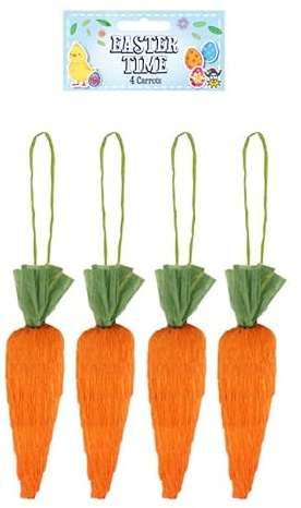 Easter Carrots with Green Paper Rope (6.5cm x 2cm) – Set of 4 Mini Foam Carrots for Easter Basket Fillers, Spring Crafts & Party Decorations