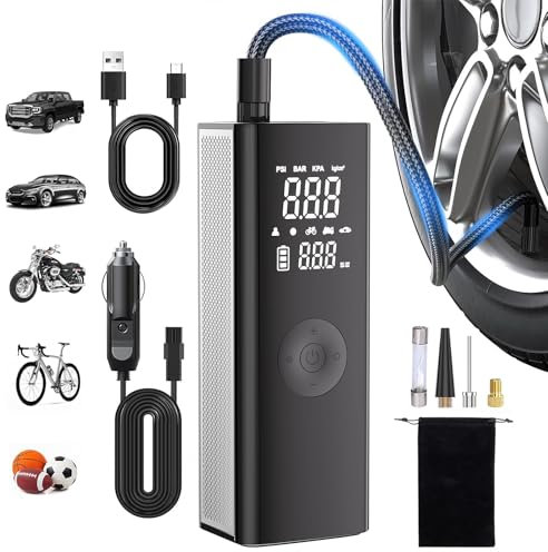 Gonfleur de pneu portable - Pompe à air sans fil 150 PSI pour pneus de voiture avec batterie de 20 000 mAh et manomètre numérique - Pompe à air intelligente rapide 5 fois pour voiture, moto, vélo