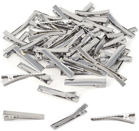 Lot de 100 pinces à cheveux, pinces à cheveux argentées de 40 mm, pinces à cheveux plates en métal avec nœud crocodile pour sectionner les cheveux et séparer la coiffure, les loisirs créatifs