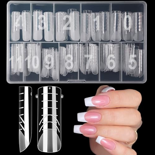 XIAOHEBAN 120 Pièces Popit Ongle Carre, 12 Tailles d'Extension Faux Ongles Capsule Americaine Ongle, Gel Popit Ongle Polygel Dual Nail Forms Couverture Complète Pour Manucure Et Diy Nail Art