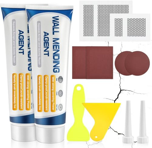 flintronic Spachtelmasse Weiß Innen, 200g Wand Reparatur Reparaturspachtel Set mit Spachtel, Schleifpapier, Flicken, Fertigspachtel Weiß Innen, Wandlochfüller, Schnell für die Reparatur von Rissen