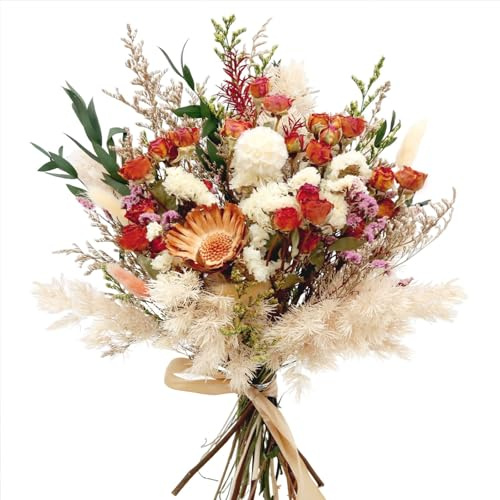 Fymlhomi 17 Dried Flower Bouquets, 100% Natural Dried Flowers with Dried Roses,Bunny Tails,Chrysanthemum Flowers Decor for Vase Rustic Boho Home Decor,Party Fall Decor for Wedding Gift