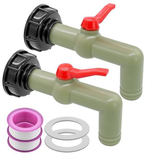 2 STK IBC Auslaufhahn, IBC Adapter S60x6 Grobgewinde IBC Tank Zubehör | IBC Auslaufstutzen 1 Zoll Wasserhahn Kugelhahn für 1000L IBC Container Wassertank Regentonnen, 32mm (DN40/50)
