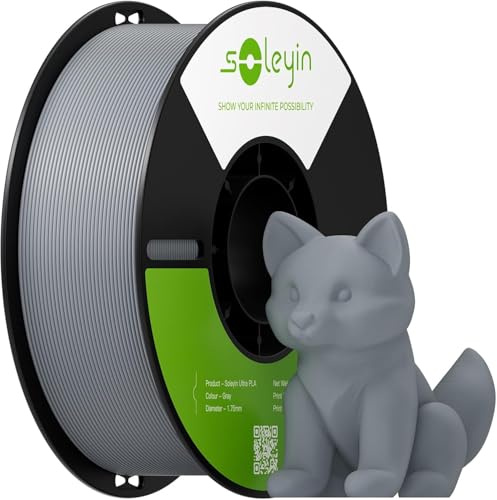 SOLEYIN Ultra PLA Filament 1.75mm Grey, 3D Printer Filament 1kg 30-300mm/s, for most 3D printers, Creality Ender-3 K1 K1C K2 plus Hi