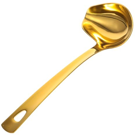 INOOMP Cuchara para Salsa de Acero Inoxidable con Mango Antideslizante Cuchara para Sopa y Aceite Herramienta de Cocina Resistente y Fácil de Limpiar Color Dorado