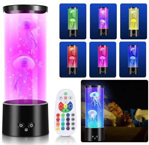 Jaxguom Quallen Lampe,LED Lavalampe 12 RGB Farben 4 Lichtmodi mit Fernbedienung,Realistische Quallen Stimmungslicht für Kinder und Erwachsene,Dekoration für Zuhause Büro