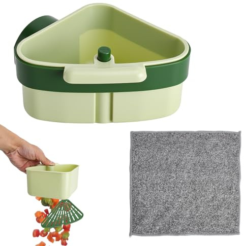 TNSLAND Sieb für SpüLbecken mit Tuch, Snap-Button Abtropfsieb Spülbecken Sieb Küche mit Saugnapf, Waschbeckensieb Sink Strainer Organizer Eckregal, Hängendes Abflusssieb Küchenspüle