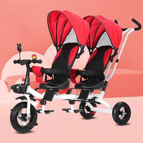 Twin Stroller Trike with Rotating Seats, Sunshade, and Retractable Pedals for 1-6 Year Olds, Ideal for Outdoor Family Activities