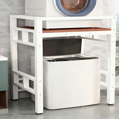 Estantería Lavadora, Kit Apilamiento Lavadora Secadora, Estructura Acero 4x4cm Reforzada, Capacidad de Carga 500kg,Patas Anti-Deslizantes Ajustables(Top-loading-White B)
