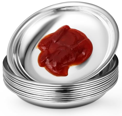 VALICLUD Piatti di Condimento e Piattini Rotondi in Acciaio Inox 10 Cm, Set da 10 Pezzi, Ciotole per Salse Alimentari Resistenti, per Casa, Ristoranti e Picnic All’aperto