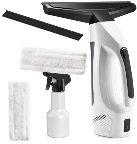 Window Vacuum Squeegee Cordless, Handheld Window Vac with Multi-Purpose Spray Bottle & Microfiber Cloth, Electric Cleaning Tool for Windows, Mirror, Countertop