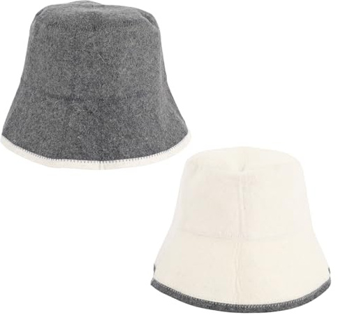Penitue 2pcs Wool Sauna Hat for Men & Women, Felt Soft Breathable Sauna Essentials Accessories Heat Protection Russian Banya Cap Hair Protector Cover for Spas Steam Rooms Bathhouses (Gray, White)