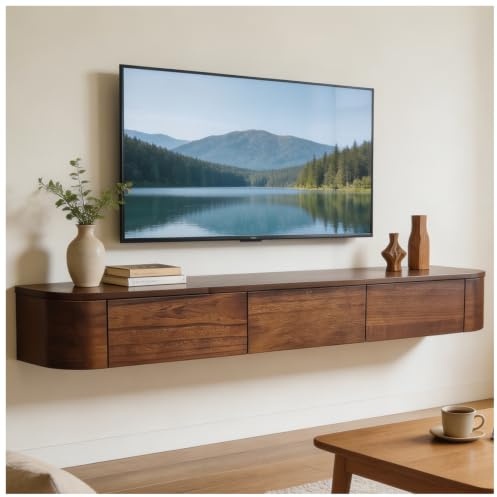 JUNFUNNLE TV Schrank 160cm Walnussbraun, Moderner TV Board Hängend, TV Lowboard mit 2 Schubladen 1 Klappen Türen, Fernsehtisch mit Kabelmanagement, TV Tisch für Wohnzimmer und Esszimmer