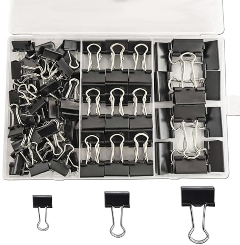 FZGUSYAF Lot de 100 trombones pliants 15 mm, 19 mm, 25 mm, noirs, avec boîte de rangement