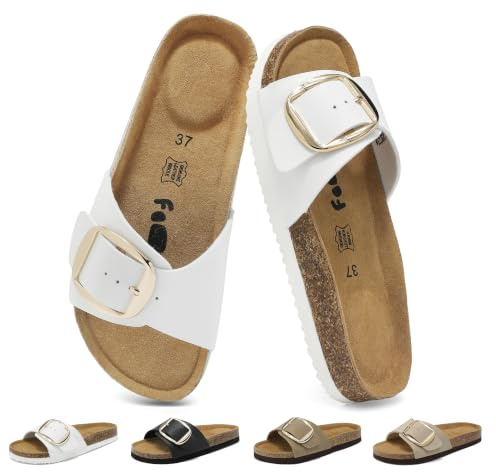 chetoria Sandales Femme Cuir Véritable Semelle Liège Boucle Élégant Mules | Plage Vacances Travail Ville Sandales Été Confortables Cuir Véritable 36-42