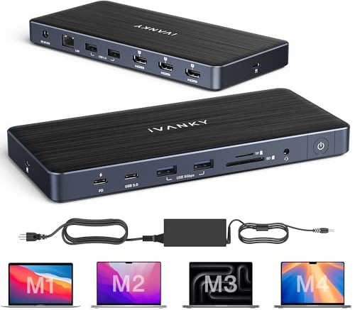 iVANKY 14 in 1 FusionDock Pro 1 MacBook Pro Docking Station USB C con alimentatore da 150 W, 4 K a 60 Hz, Triple Monitor Dock, 3 HDMI, 96 W PD, SD/TF per MacBook M2/M3/M4/M5 Mac Air/Pro, Lenovo, Dell